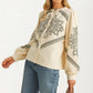 Western Embroidered Long Sleeve Cream Blouse