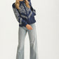 Navy Embroidered Button-Front Top With Puff Sleeves