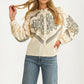 Western Embroidered Long Sleeve Cream Blouse