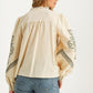 Western Embroidered Long Sleeve Cream Blouse