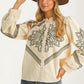 Western Embroidered Long Sleeve Cream Blouse