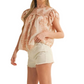 Smocked Ruffle Sleeve Top Soft Pink Floral Print Lightweight Relaxed Fit