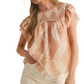 Smocked Ruffle Sleeve Top Soft Pink Floral Print Lightweight Relaxed Fit