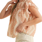 Smocked Ruffle Sleeve Top Soft Pink Floral Print Lightweight Relaxed Fit