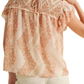 Smocked Ruffle Sleeve Top Soft Pink Floral Print Lightweight Relaxed Fit