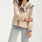 Ruffle Trim Blouse With Oversized Contrast Collar