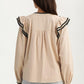 Ruffle Trim Blouse With Oversized Contrast Collar