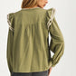 Olive Ruffle Trim Top With Tassel Tie Neckline