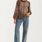 Brown Button Up Blouse with Pink Embroidery Details