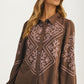 Brown Button Up Blouse with Pink Embroidery Details