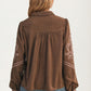 Brown Button Up Blouse with Pink Embroidery Details