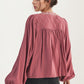 Flowy Long Sleeve Blouse with Embroidered Yoke and Tie Neckline
