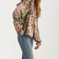 Boho Patchwork Ruffle Blouse with Tassel Tie Neckline