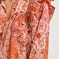 Boho Patchwork Ruffle Blouse with Tassel Tie Neckline