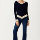 V-Neck Knit Sweater with Ruffle Trim