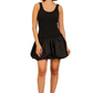 Sleek Black Knit Top and Woven Bubble Hem Mini Dress