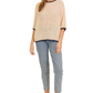 Ivory Knit Half-Sleeve Navy Trim Pullover Sweater