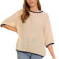 Ivory Knit Half-Sleeve Navy Trim Pullover Sweater