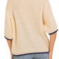 Ivory Knit Half-Sleeve Navy Trim Pullover Sweater