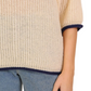 Ivory Knit Half-Sleeve Navy Trim Pullover Sweater