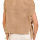 Camel Sleeveless Knit Sweater with Side Tie Detail