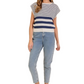 Navy and Ivory Striped Sleeveless Knit Pullover Sweater