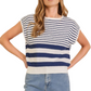 Navy and Ivory Striped Sleeveless Knit Pullover Sweater