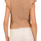 Camel Ruffle Cap Sleeve Crochet Open Knit Top