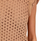 Camel Ruffle Cap Sleeve Crochet Open Knit Top