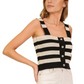 Black Ivory Striped Button-Front Square Neck Knit Tank