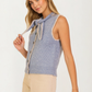 Sleeveless Knit Vest with Contrast Trim and Bow Detail