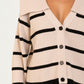 Striped Knit Cardigan with Wide Collar and Contrast Trim