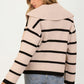 Striped Knit Cardigan with Wide Collar and Contrast Trim