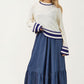 Striped Trim Knit Sweater with Relaxed Fit