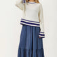 Striped Trim Knit Sweater with Relaxed Fit
