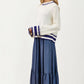 Striped Trim Knit Sweater with Relaxed Fit