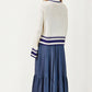 Striped Trim Knit Sweater with Relaxed Fit