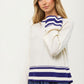 Striped Trim Knit Sweater with Relaxed Fit