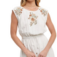 Embroidered Romper Cap Sleeves Drawstring Waist Trimmed Hem White Boho Style