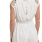 Embroidered Romper Cap Sleeves Drawstring Waist Trimmed Hem White Boho Style