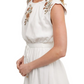 Embroidered Romper Cap Sleeves Drawstring Waist Trimmed Hem White Boho Style