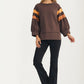 Relaxed Crewneck Top with Statement Sleeve Stripes