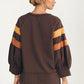 Relaxed Crewneck Top with Statement Sleeve Stripes