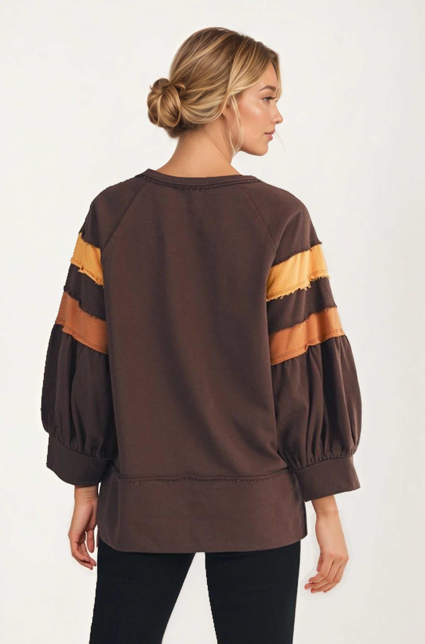 Relaxed Crewneck Top with Statement Sleeve Stripes