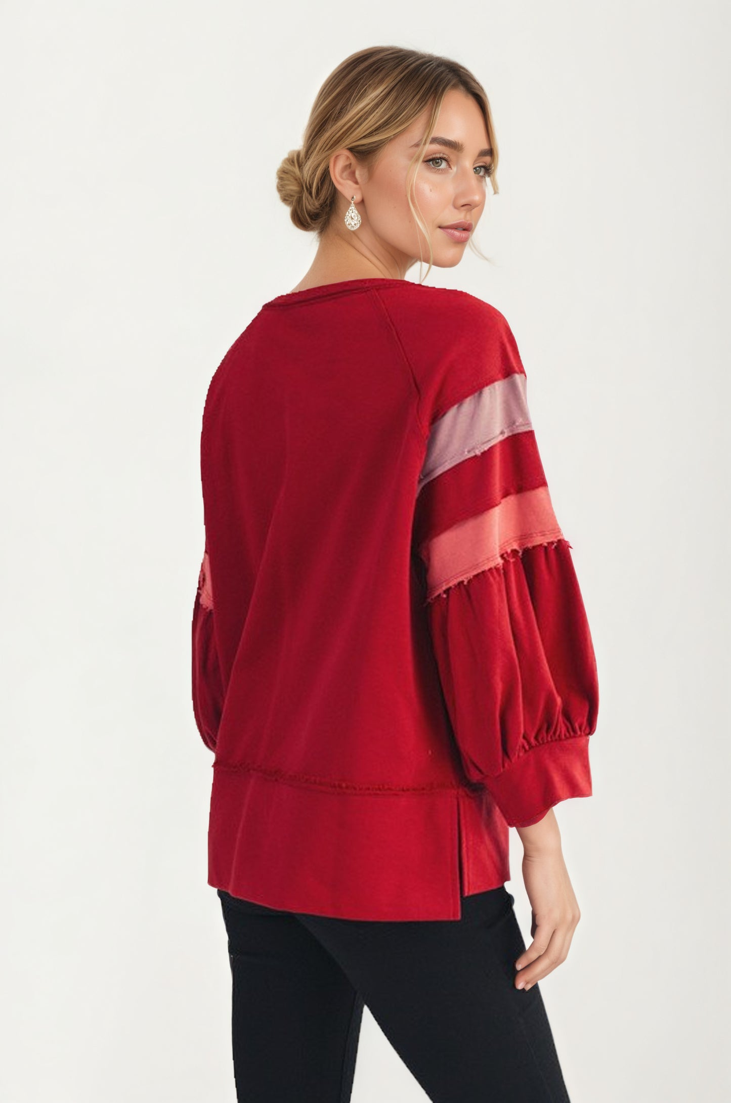 Relaxed Crewneck Top with Statement Sleeve Stripes