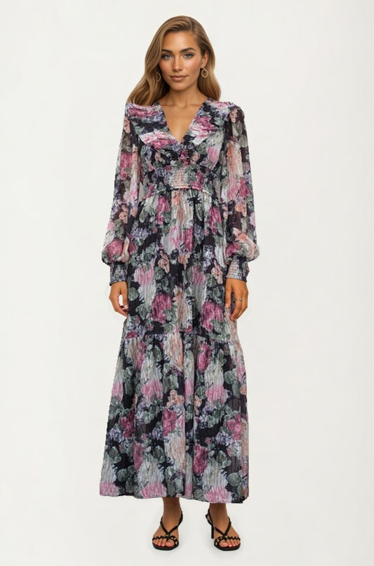 Floral Print Long Sleeve Maxi Dress