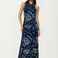 Sleeveless Navy Rose Print Maxi Dress with Slit