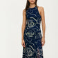 Sleeveless Navy Rose Print Maxi Dress with Slit