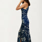 Sleeveless Navy Rose Print Maxi Dress with Slit