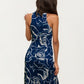 Sleeveless Navy Rose Print Maxi Dress with Slit